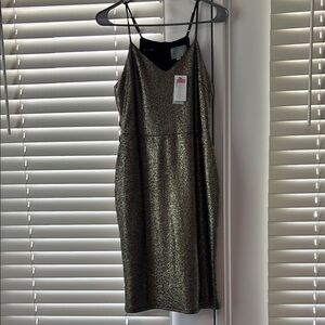 Skies Are Blue Metallic Gold Midi Dress